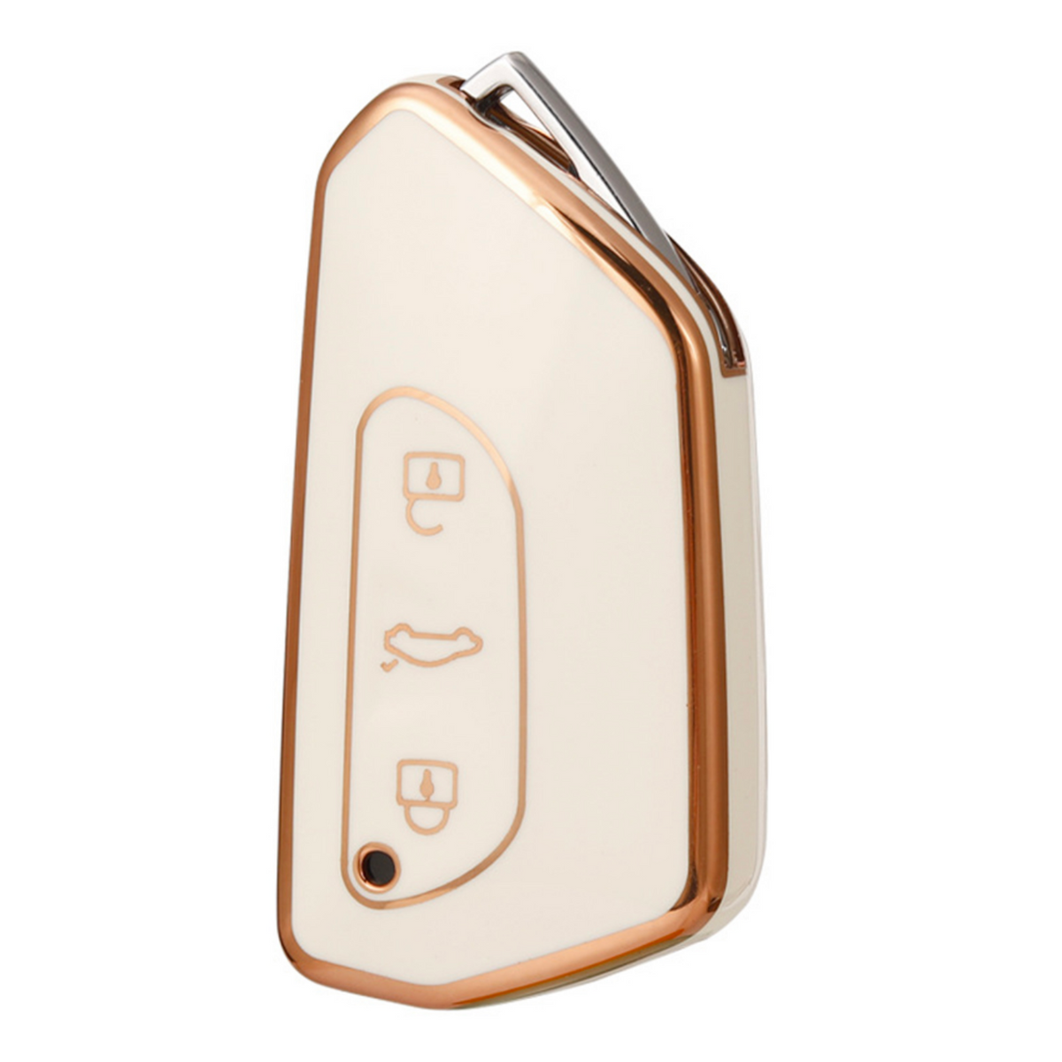 Zachte TPU Sleutelcover - Sleutelhoesje Geschikt voor Volkswagen Golf 8 / ID3 / ID4 / ID5 / ID6 / Seat Leon 2020 / Skoda Octavia 2021 - Wit - Randen Goud - Sleutel Hoesje Cover - Auto Accessoires