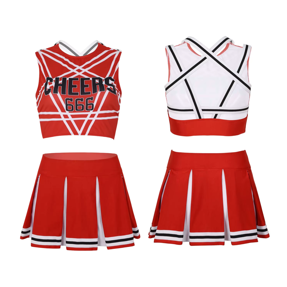 Sexy Cheerleader Kostuum - 2-delig Rood Verkleedpakje - Rokje & Korte Top Met Open Rug - Rollenspel / Cosplay - Lingerie Ondergoed voor Dames - Maat M