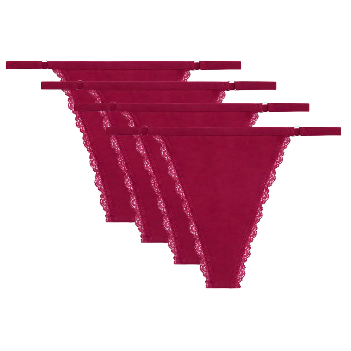 4 Pack - Sexy Rode Dames String - Katoen Ondergoed - Kant & Smalle Bandjes - Dames Lingerie / Onderbroek / Slip Set Rood - Maat M