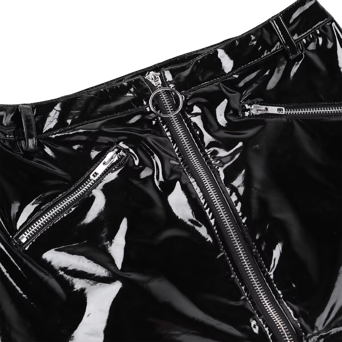 Latex-look Mini Rok Met Ritsen - Zwart - Sexy Erotisch Pencil Rokje - Imitatie Leder - Sexy Lingerie - Cosplay - Strak Glanzend Dames Rokje - Maat XXXXL / 4XL