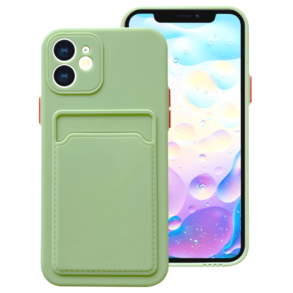 Hoesje Geschikt voor Apple iPhone 11 Stevig TPU - Met Kaarthouder - Lichtgroen - Shockproof Case met Pasjeshouder - TPU Hoes Met Vakje Voor Pasje - Card Case Back Cover