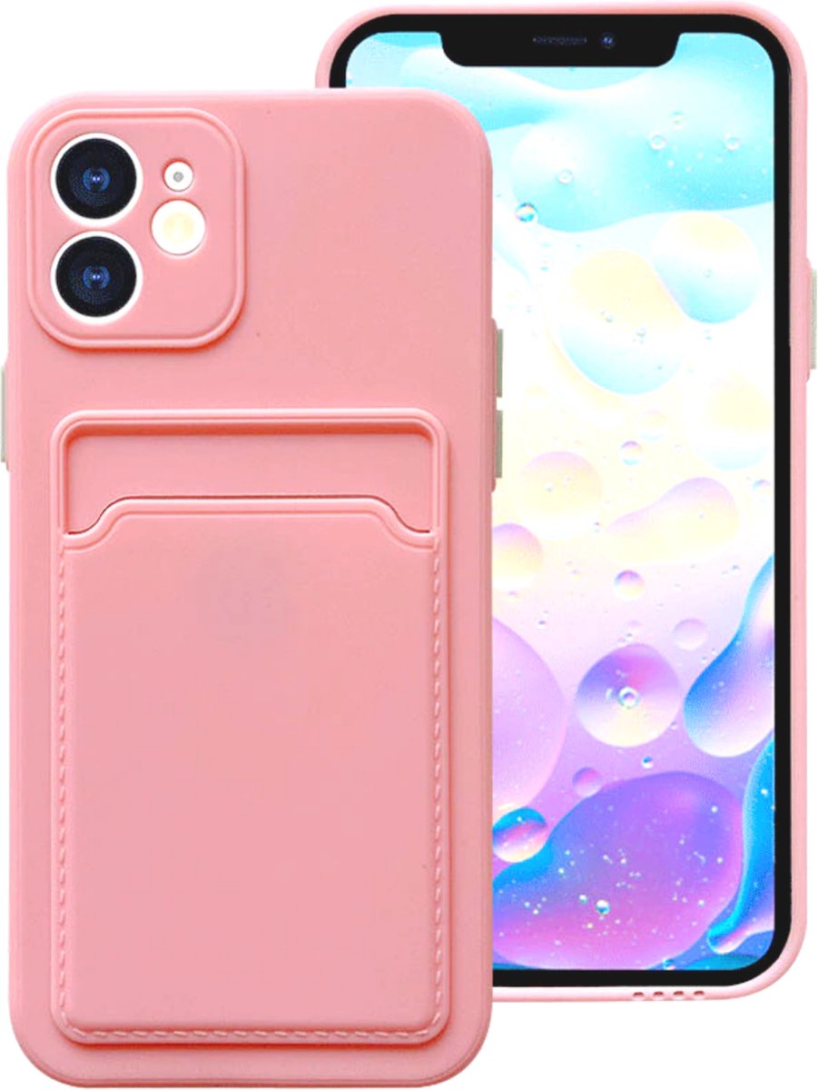 Stevig TPU Hoesje - Geschikt voor Apple iPhone 14 - Met Kaarthouder - Roze - Shockproof Case met Pasjeshouder - TPU Hoes Met Vakje Voor Pasje - Card Case Back Cover