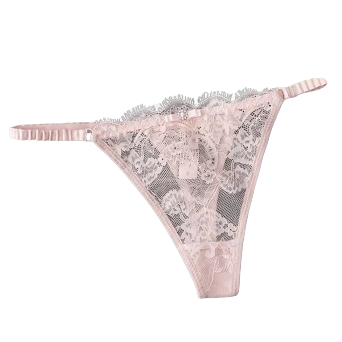 Sexy Kanten String – Oud Roze - Lingerie met Kant, Strikje en Steentje – Verleidelijk en Comfortabel Dames Ondergoed - Slip / Onderbroek Voor Vrouwen - One Size