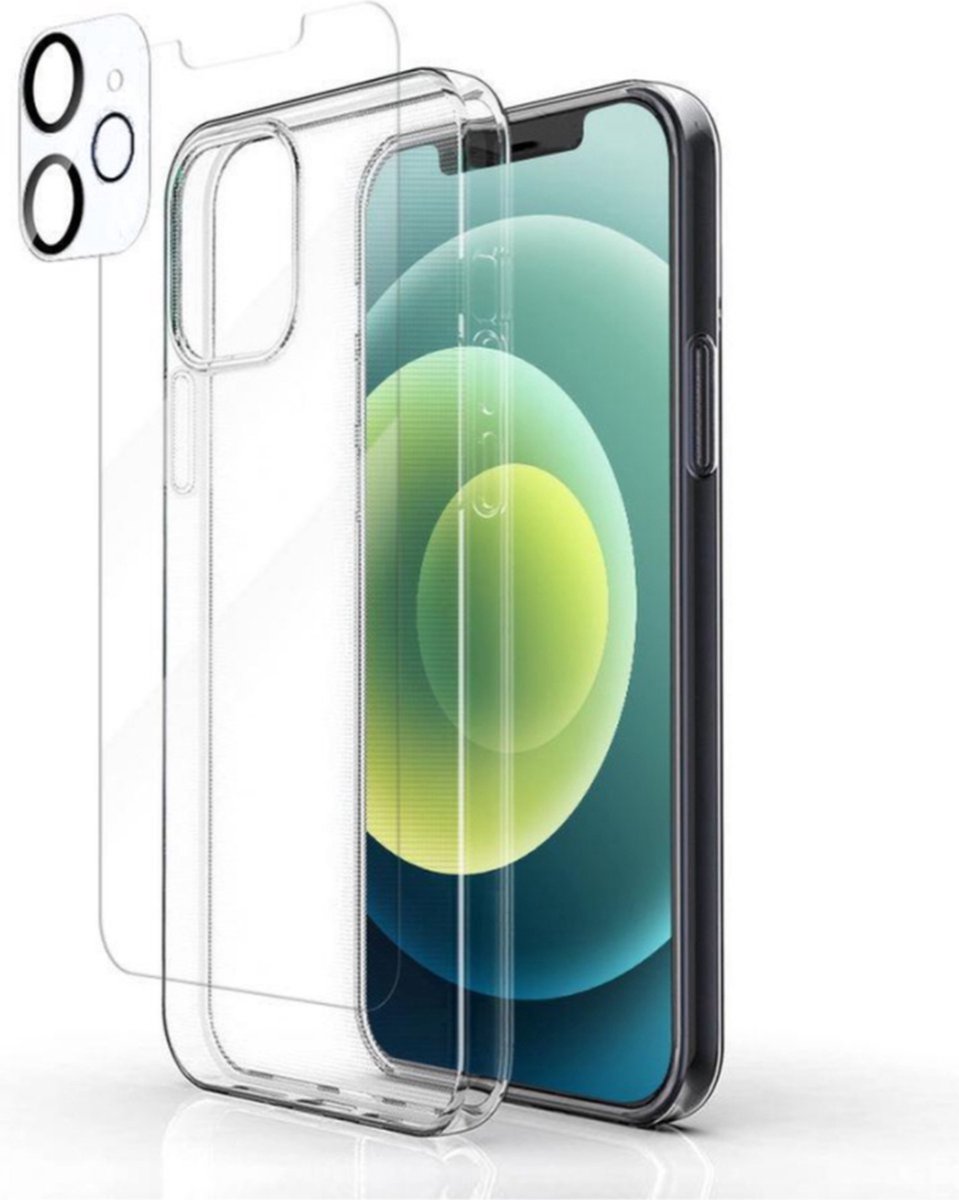 3 in 1 Set Geschikt voor iPhone 11 - Transparant Hoesje + Screenprotector + Cameraprotector - Doorzichtige Shockproof TPU Case - Tempered Glass Screen Protector - Glazen Camerabeschermer - Set van 3 Delen