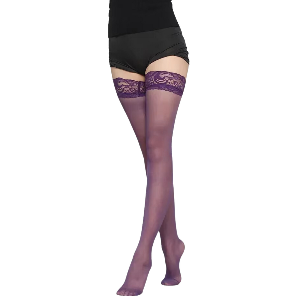 Sexy Hold Up Kousen - Stockings - Stay Up Stocking - Paars Kant - Zelf Ophoudend - Panty - One Size - M tot XXL