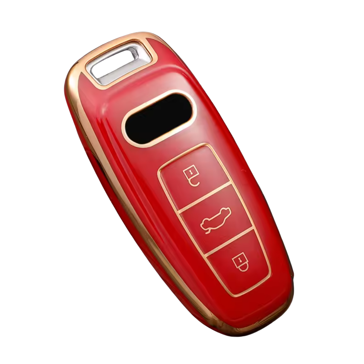 Zachte TPU Sleutelcover - Sleutelhoesje Geschikt voor Audi A3 / A4 / B9 / A6 / C8 / A7 / S7 / 4K / A8 / D5 / S8 / Q7 / Q8 / SQ8 / E-tron / 2018 / 2019 / 2020 / 2021 / 2022 - Rood met Goud - Key Cover - Auto Accessoires