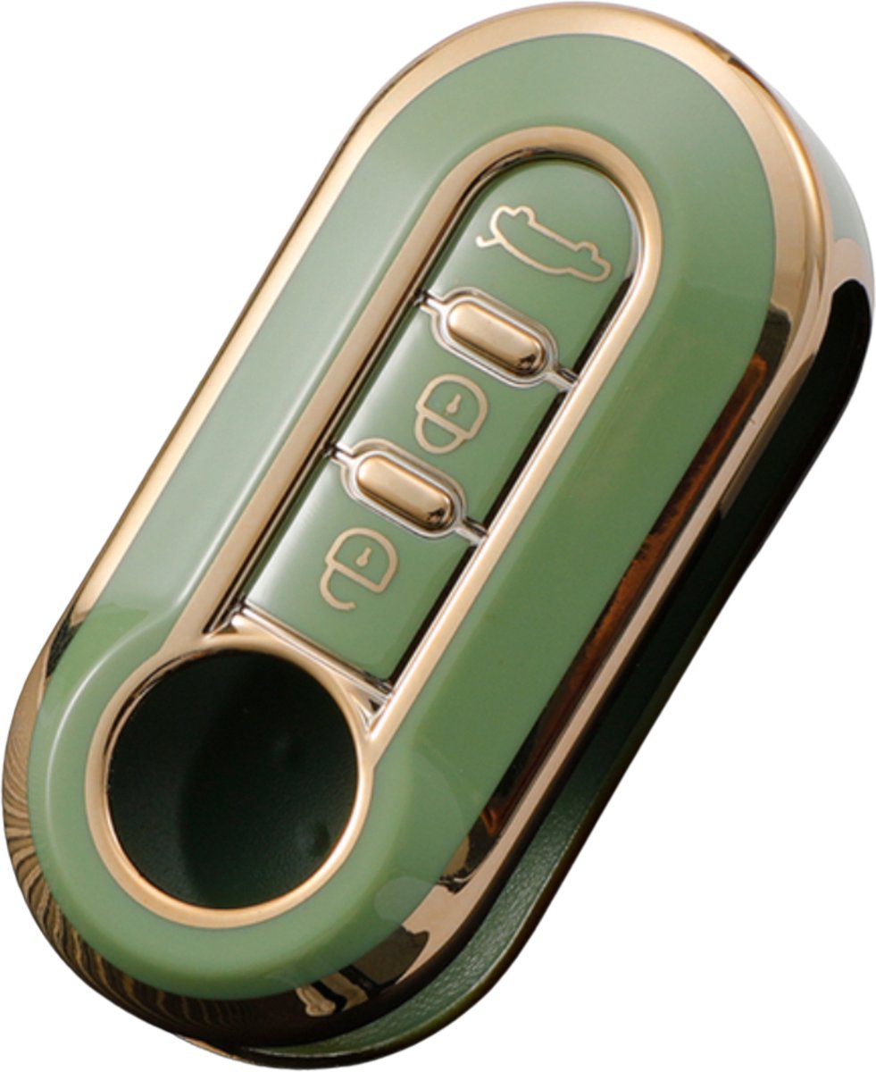 Zachte TPU Sleutelcover - Sleutelhoesje Geschikt voor Fiat 500 / 500L / 500X / 500C / Abarth / Panda / Punto / Stilo - Groen met Goud Metallic - Sleutel Hoesje Cover - Auto Accessoires