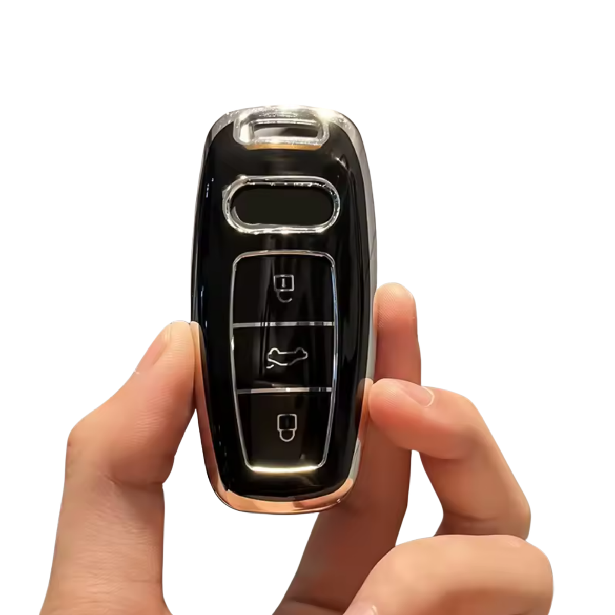 Zachte TPU Sleutelcover - Sleutelhoesje Geschikt voor Audi A3 / A4 / B9 / A6 / C8 / A7 / S7 / 4K / A8 / D5 / S8 / Q7 / Q8 / SQ8 / E-tron / 2018 / 2019 / 2020 / 2021 / 2022 - Zwart met Zilver - Key Cover - Auto Accessoires