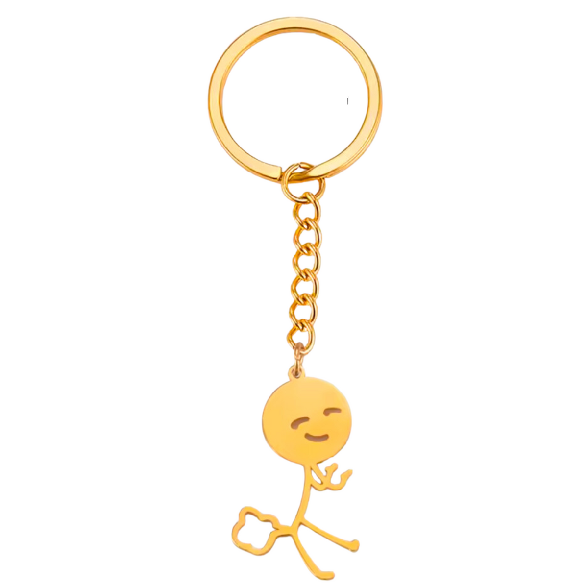 Grappige Scheet Sleutelhanger – RVS - Blij Poppetje in Goud – Uniek Cadeau – Humoristisch Accessoire - Tassenhanger - Sleutel Hanger Roestvrij Staal