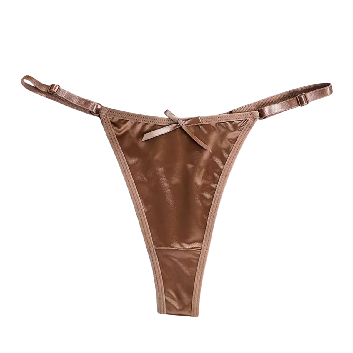 Sexy Satijnen String met Strik - Bruin - Schattig - Satijn & Strikje - Dames Onderbroek - Lingerie / Ondergoed - Maat L