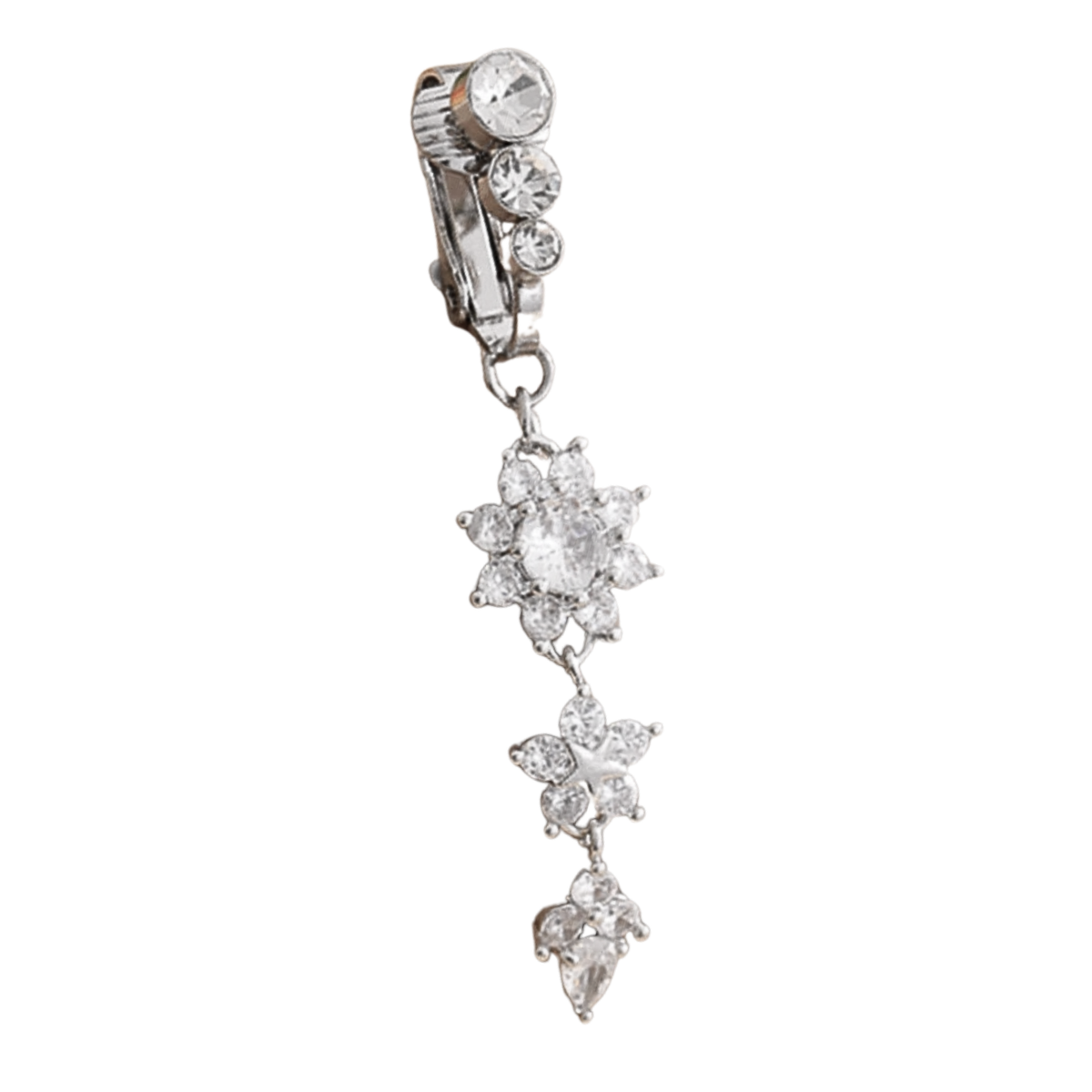 Fake Navelpiercing Zilver Bloemetjes - Nep Navelpiercing - Stainless Steel - Piercing Voor Navel zonder Gaatje - 35 mm