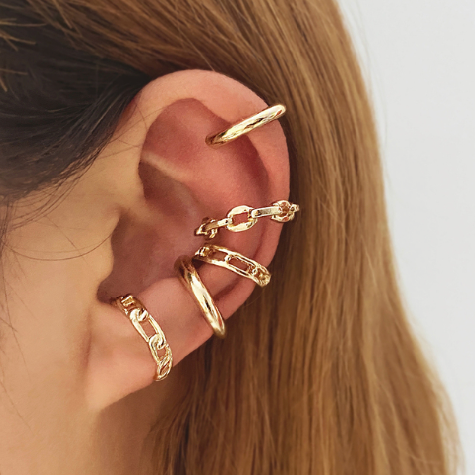 Set van 5 - Fake Helix Goud - Nep Piercing Ringetjes - Klem Oorbellen Oorpiercing - Nep Helix - Ringetje Goud - Metaal