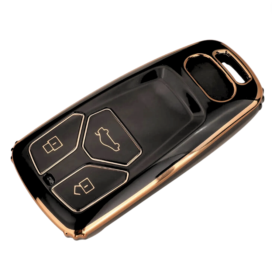 Zachte TPU Sleutelcover - Geschikt voor Audi A4 / A5 / A6 / A7 / S4 / S5 / S6 / Q5 / TT / RS - Zwart met Goud - Sleutel Hoesje Cover - Auto Accessoires