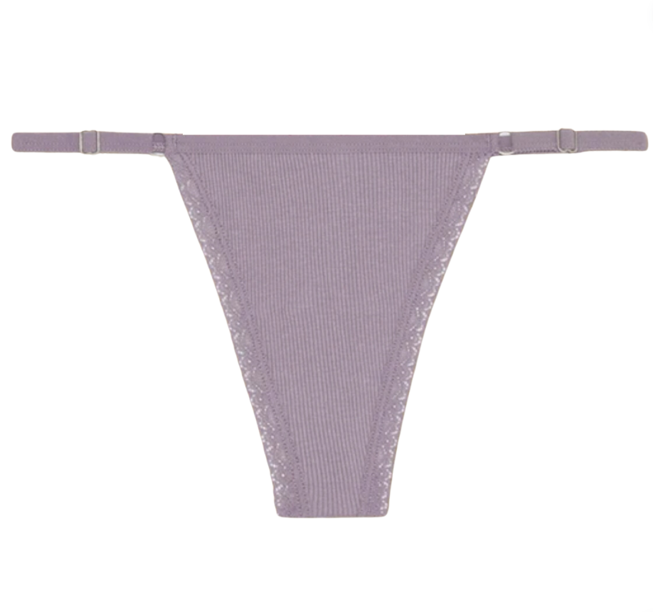 Sexy Dames String - Nude Ribstof - Dames Lingerie / Ondergoed - Kant - 95% Katoen - Maat XL