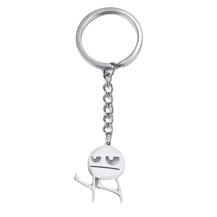 Grappige Sleutelhanger – RVS - Middelvinger Poppetje Geïrriteerd - Humoristisch Poppetje in Zilver – Uniek Cadeau Accessoire - Tassenhanger - Sleutel Hanger Roestvrij Staal
