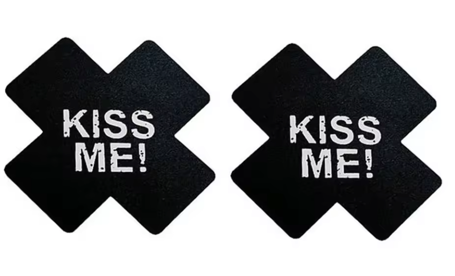 Sexy Tepel Stickers ‘Kiss Me’ voor Vrouwen - Zelfklevende Nipple Covers in Kruisvorm - Tepelstickers - Tepelplakkers - Zwart