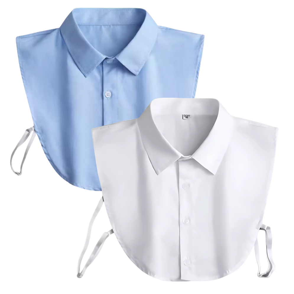 Losse Blouse Kraag Dames - 2 Stuks - Wit & Blauw - Fake Kraagje Onder Trui of Jurk - Afneembare Opstaande Kraag - Overhemd Blouse Kraag - Accessoire Kleding - One Size