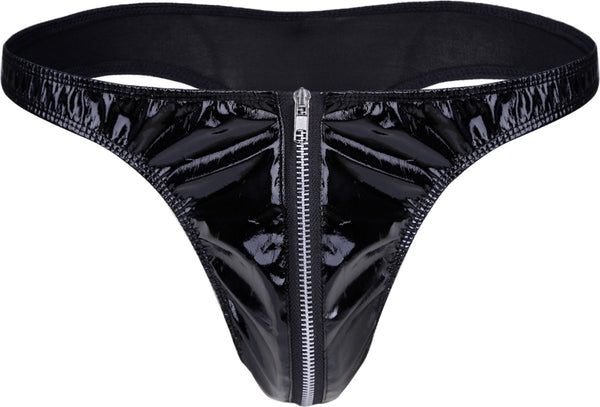 Heren Slip met Rits - Latex Look - String Zwart - Sexy Design - Mannen String - Ondergoed Maat XXL