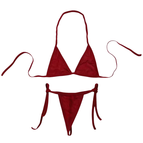 Sexy Dames Lingerieset – Bordeaux Rood - Mini Lingerie Set – Tweedelige Lingerie Set - Halter Bralette Zonder Beugel - Micro String - Met Verstelbare Bandjes - Ondergoed Voor Vrouwen - Maat M
