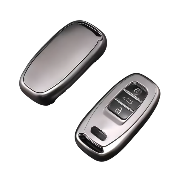 Zachte TPU Sleutelcover - Sleutelhoesje met een Glossy Look Geschikt voor Audi A3 / A4 / B9 / A6 / C8 / A7 / S7 / 4K / A8 / D5 / S8 / Q7 / Q8 / SQ8 / E-tron / 2018 / 2019 / 2020 / 2021 / 2022  - Zilvere - Key Cover - Auto Accessoires