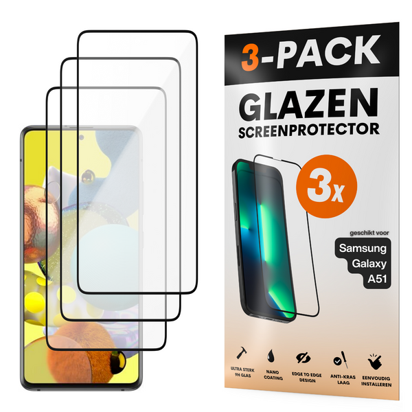 Screenprotector - Geschikt voor Samsung Galaxy A51 - Gehard Glas - Full Cover Tempered Glass - Case Friendly - 3 Pack