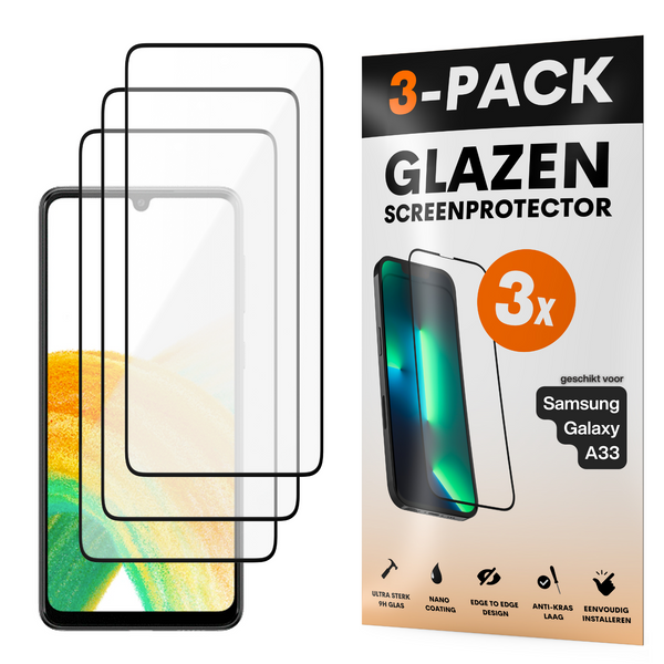 Screenprotector - Geschikt voor Samsung Galaxy A33 - Gehard Glas - Full Cover Tempered Glass - Case Friendly - 3 Pack