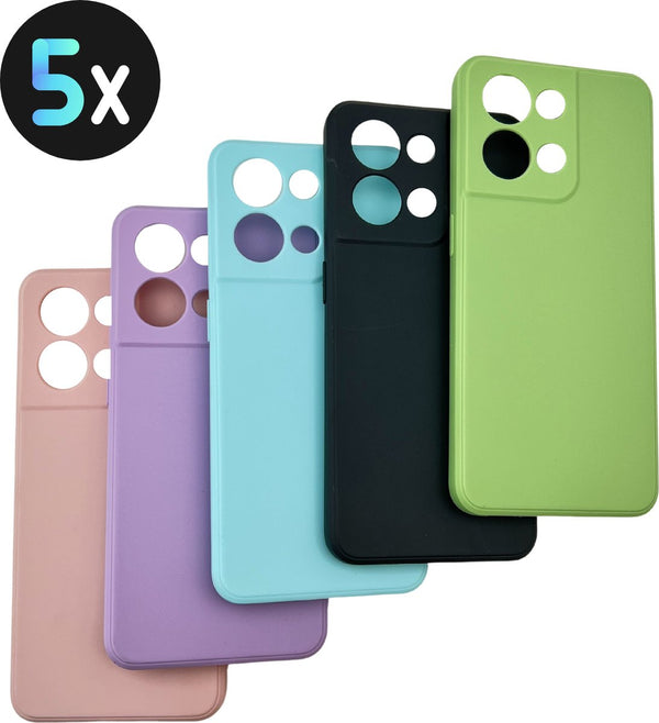 5 Pack - Hoesje Geschikt voor OPPO Reno 8 - 5x Siliconen Shock Proof Case - OPPO Reno8 - Stevige TPU Cover - Multipack met Groen, Zwart, Blauw, Roze en Paars