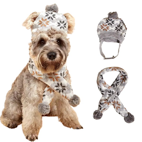 Winter Setje Hond - Kerst - 2 Delig - Sjaal en Muts - Grijs - Geschikt voor Honden - Winter Pakje - Hondenkleding - Maat L