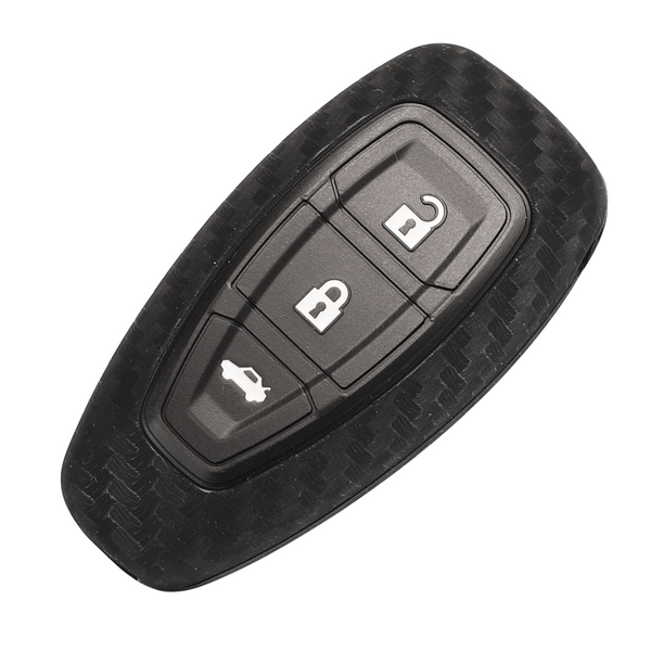 Zachte Carbon Sleutelcover met Knoppen - Sleutelhoesje Geschikt voor Ford Focus / Fiesta / Fusion / Kuga / Puma / Mondeo / C-Max / S-Max / Transit / Ecosport - Siliconen Materiaal - Sleutel Hoesje Cover - Auto Accessoires