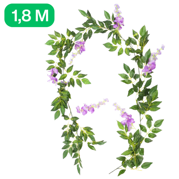 Bloemenslinger Wisteria Paars - Bloemenstreng 1,8 Meter Blauwe Regen - Fietsmand of Stuur - 180 CM Bloemen Blauweregen - Plastic Kunstbloemen Fiets Slinger