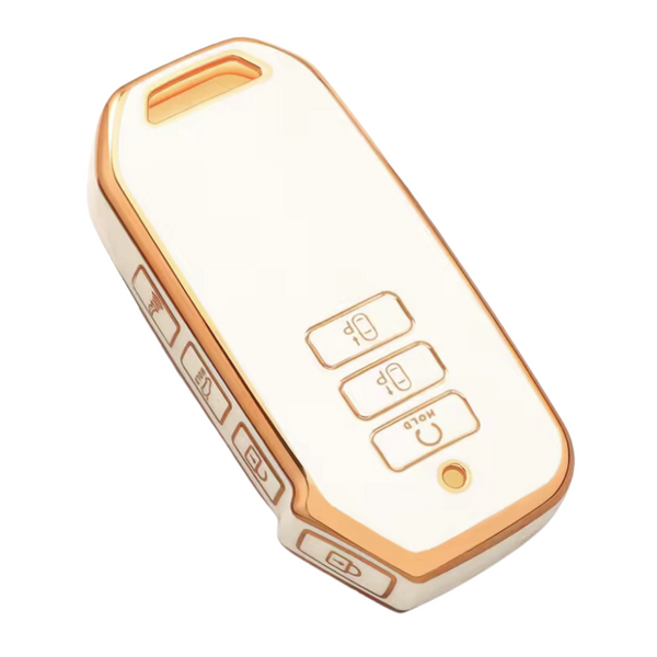 Zachte TPU Sleutelcover - Sleutelhoesje Geschikt voor Kia Sportage NQ5 / Niro / Sorento MQ4 / EV6 / Seltos - Stevige Flexibele Sleutel Cover - Wit met Goud - Auto Accessoires