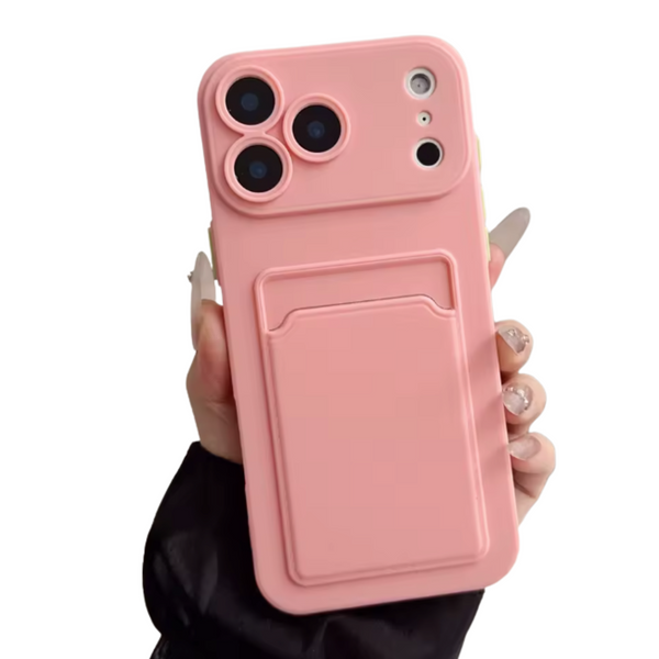 Hoesje Geschikt voor Apple iPhone Air - Stevig TPU - Met Kaarthouder - Roze/ Pink - Shockproof Case met Pasjeshouder - TPU Hoes Met Vakje Voor Pasje - Card Case Back Cover
