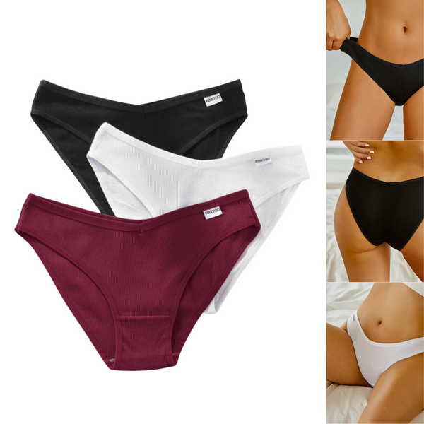 Set van 3 - Zachte Dames Slip - Zwart, Rood en Wit - 95% Katoen - Dames Lingerie / Ondergoed Set - Maat M