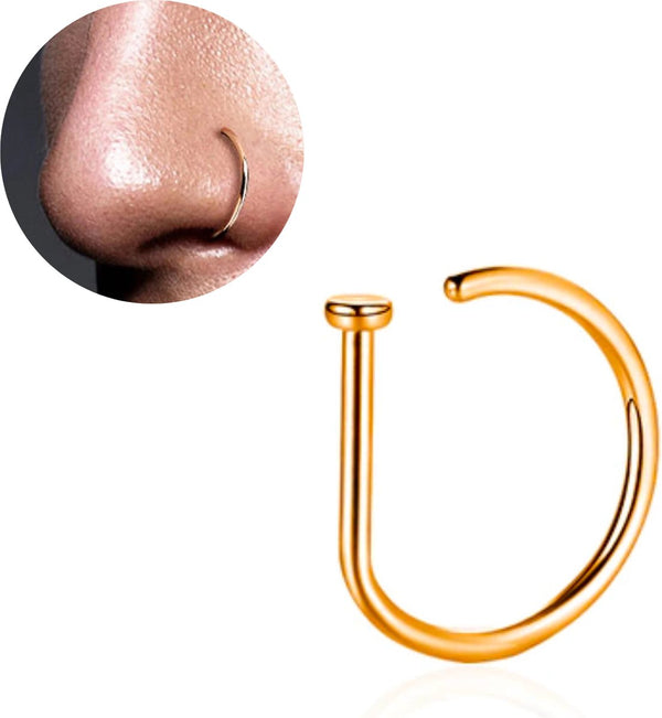 Fake Neuspiercing Goud - Nep Neuspiercing - Neusring - Nep Piercing Ringetje - RVS Roestvrij Staal - 8 mm