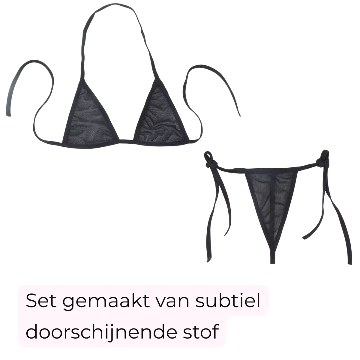 Sexy Dames Lingerieset – Zwart - Mini Lingerie Set – Tweedelige Lingerie Set - Halter Bralette Zonder Beugel - Micro String - Met Verstelbare Bandjes - Ondergoed Voor Vrouwen - Maat M
