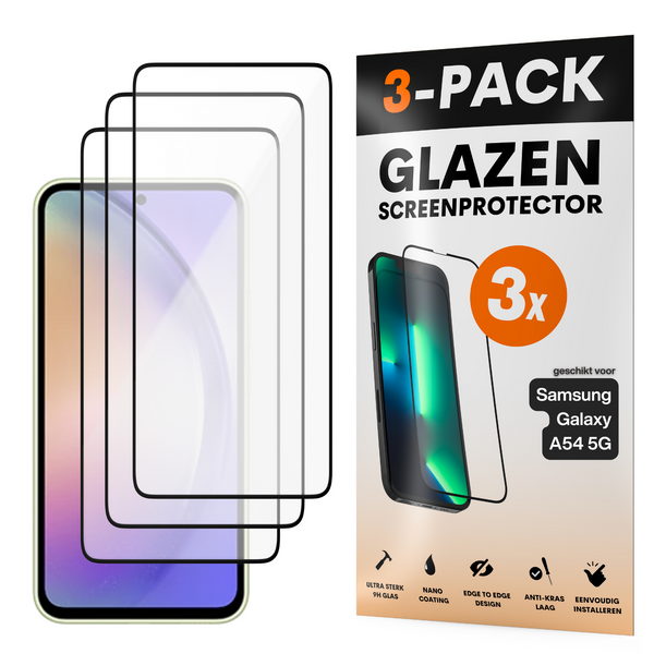 Screenprotector - Geschikt voor Samsung Galaxy A54 5G - Gehard Glas - Full Cover Tempered Glass - Case Friendly - 3 Pack