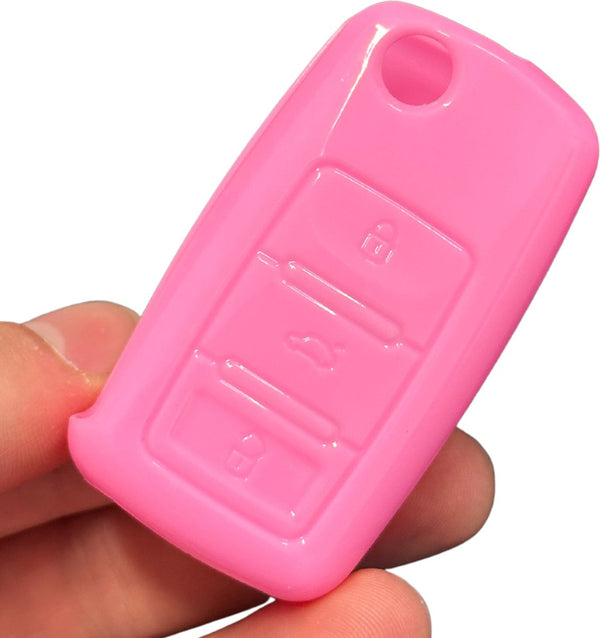 Zachte TPU Sleutelcover - High Gloss Roze - Stevig en Stootvast - Sleutelhoesje Geschikt voor Volkswagen Golf / Polo / Tiguan / Up / Passat / Seat Leon / Skoda Citigo - Sleutel Hoesje Cover - Auto Accessoires