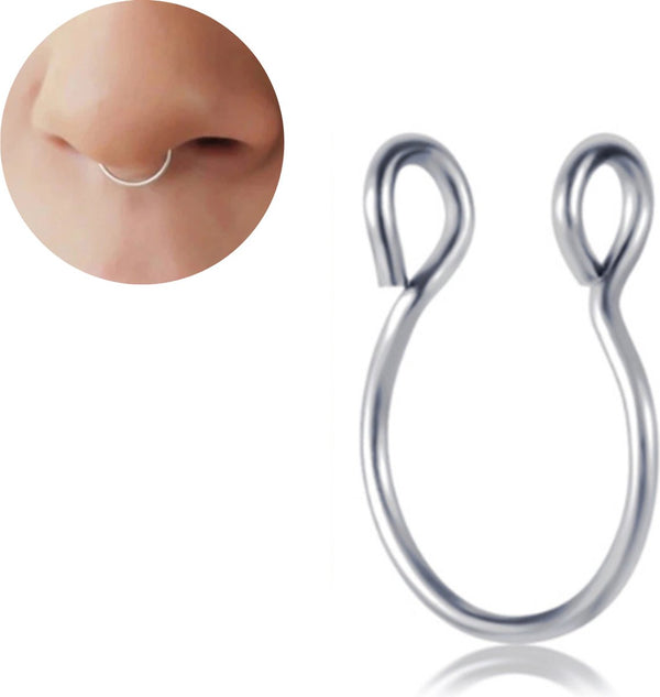 Fake Neuspiercing Zilver - Nep Neuspiercing Septum - Neusring - Nep Piercing Ringetje - RVS Roestvrij Staal - 8 mm