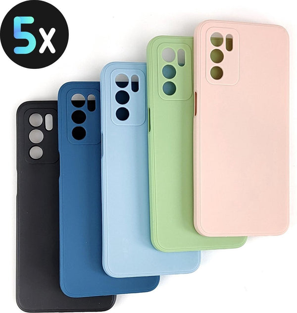5 Pack - Hoesje Geschikt voor OPPO A16 / A16S / A54S  - 5x Siliconen Shock Proof Case - Stevige TPU Cover - Multipack met Zwart, Lichtblauw, Donkerblauw, Groen en Roze