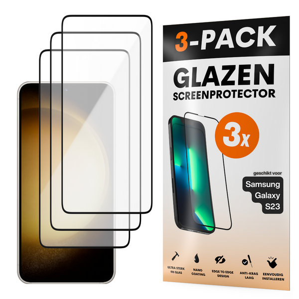 Screenprotector - Geschikt voor Samsung Galaxy S23 - Gehard Glas - Full Cover Tempered Glass - Case Friendly - 3 Pack