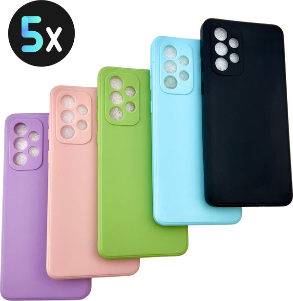 5 Pack - Hoesje Geschikt voor Samsung Galaxy A33 - 5x Siliconen Shock Proof Case - Stevige TPU Cover - Multipack met Groen, Zwart, Blauw, Roze en Paars