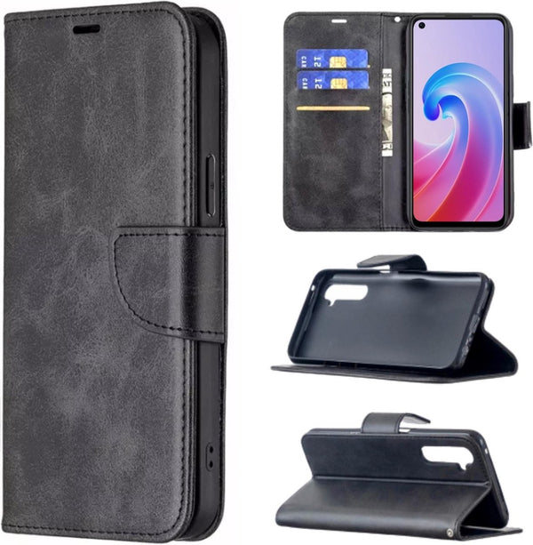 [EOL] Hoesje Zwart - Geschikt voor OPPO A76 / A96 - Portemonnee Book Case - Boekje Met Kaarthouder / Pasjeshouder en Magneetsluiting - Booklet - Wallet Beschermhoes Kunstleer