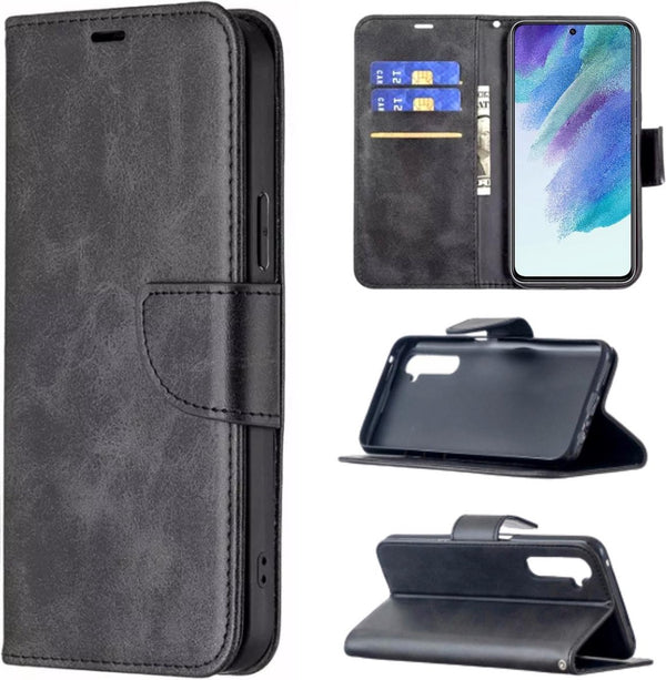 Hoesje Zwart - Geschikt voor Samsung Galaxy S21 FE - Portemonnee Book Case - Boekje Met Kaarthouder / Pasjeshouder en Magneetsluiting - Booklet - Wallet Beschermhoes Kunstleer - Voor S21FE