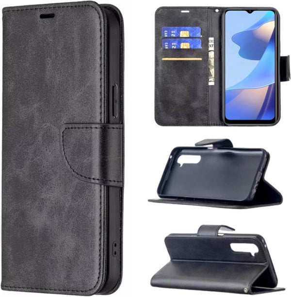 [EOL] Hoesje Zwart  - Geschikt voor OPPO A16 / A16S / A54S - Portemonnee Book Case - Boekje Met Kaarthouder / Pasjeshouder en Magneetsluiting - Booklet Beschermhoes Kunstleer