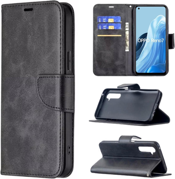 [EOL] Hoesje Zwart - Geschikt voor OPPO Reno 7 4G - Portemonnee Book Case - Boekje Met Kaarthouder / Pasjeshouder en Magneetsluiting - Booklet - Wallet Beschermhoes Kunstleer