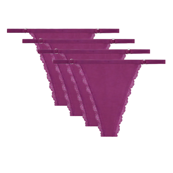 4 Pack - Sexy Roze Dames String - Katoen Ondergoed - Kant & Smalle Bandjes - Dames Lingerie / Onderbroek / Slip Set - Maat L