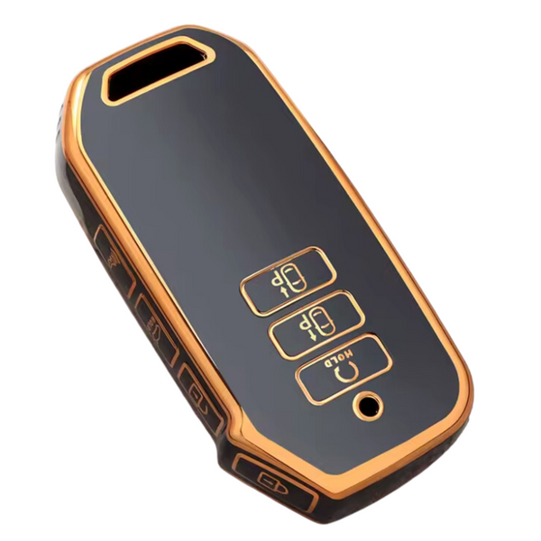 Zachte TPU Sleutelcover - Sleutelhoesje Geschikt voor Kia Sportage NQ5 / Niro / Sorento MQ4 / EV6 / Seltos - Stevige Flexibele Sleutel Cover - Zwart met Goud - Auto Accessoires