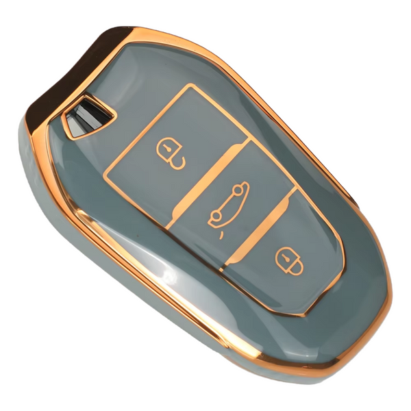 Zachte TPU Sleutelcover - Sleutelhoesje Geschikt voor Peugeot 208 / 308 / 408 / 508 / 2008 / 3008 / 4008 / 5008 / Citroën C3 / C4 / C6 / C8 / Cactus - Blauw met Goud - Key Cover - Auto Accessoires
