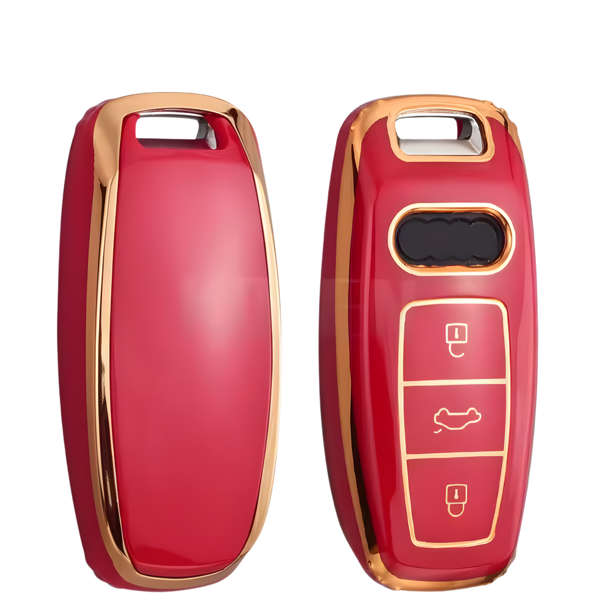 Zachte TPU Sleutelcover - Sleutelhoesje Geschikt voor Audi A3 / A4 / B9 / A6 / C8 / A7 / S7 / 4K / A8 / D5 / S8 / Q7 / Q8 / SQ8 / E-tron / 2018 / 2019 / 2020 / 2021 / 2022  - Rood met Goud - Key Cover - Auto Accessoires