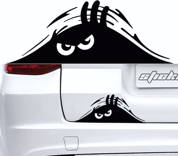 Autosticker - Boos Poppetje Cartoon - Grappige Auto Sticker Zwart - Hoogwaardig Vinyl - Autostickers Wrap Folie - universeel/alle automerken